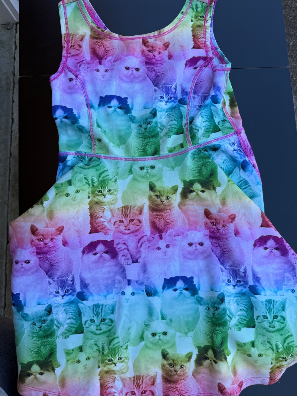 Place Girls' Rainbow Kitty Print Tank Dress - Multicolor